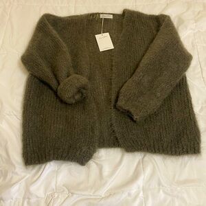 Easy Clothes Olive Green Fuzzy Cardigan